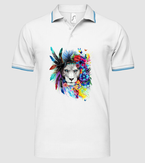lion color jungle model alb pe tricou