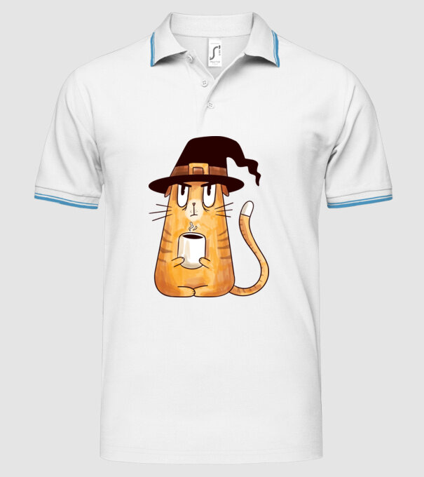 Pisică Vrăjitoare model alb pe tricou