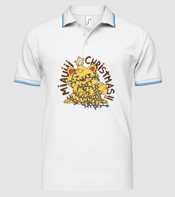 Miauiii Crăciun cu pisică model alb pe tricou