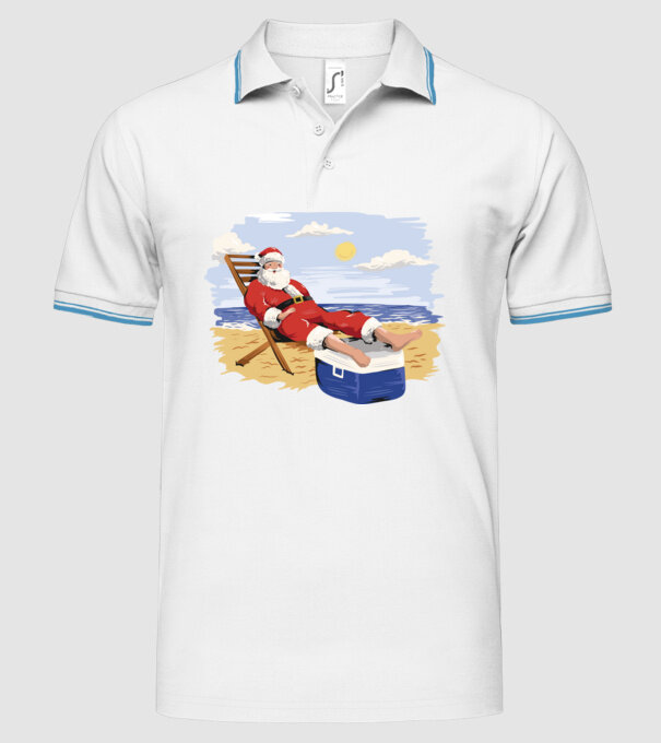 Moș Crăciun În vacanță model alb pe tricou