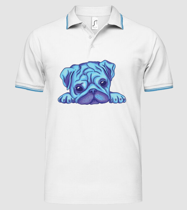 Cap de Mops acuarelă model alb pe tricou