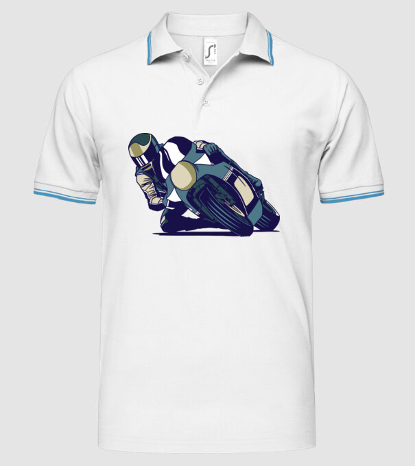 Concurent motocicletă model alb pe tricou