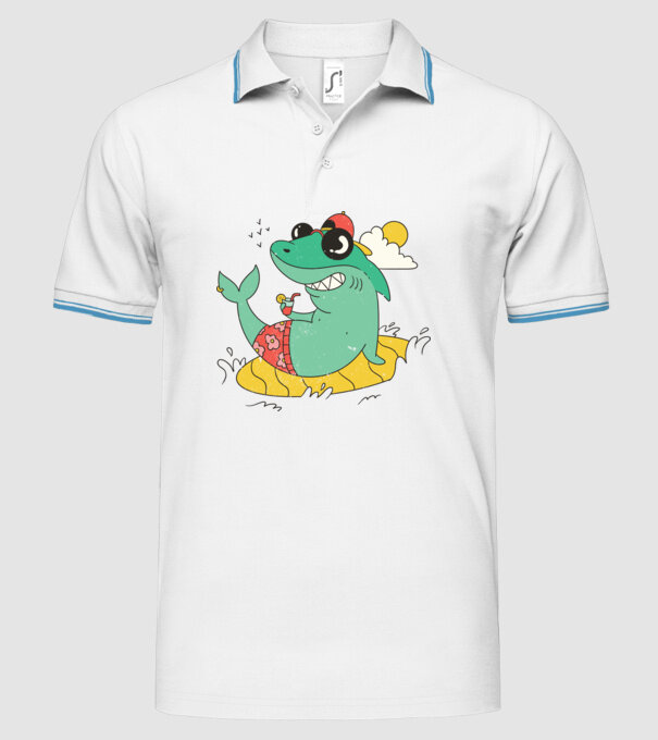 Rechin la plajă model alb pe tricou