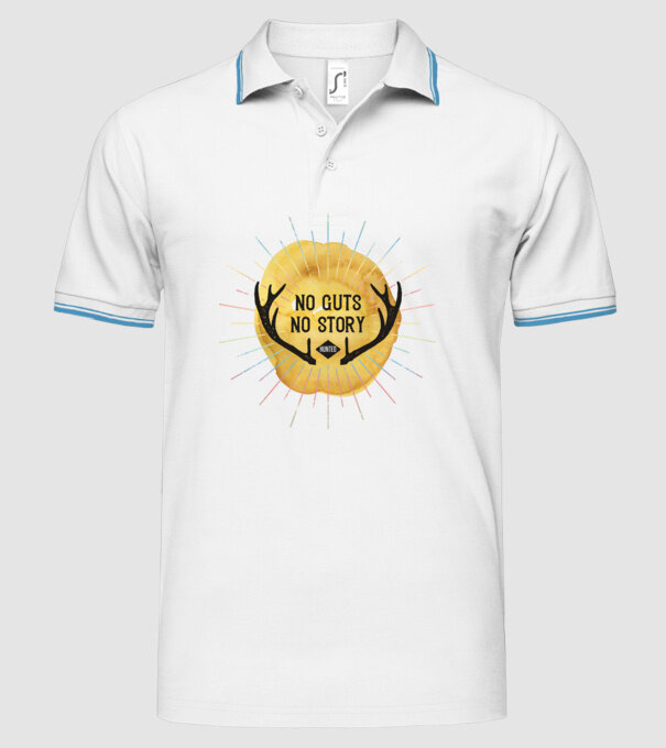 No guts no stories model alb pe tricou