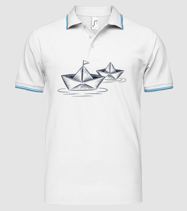 Barca de hârtie model alb pe tricou