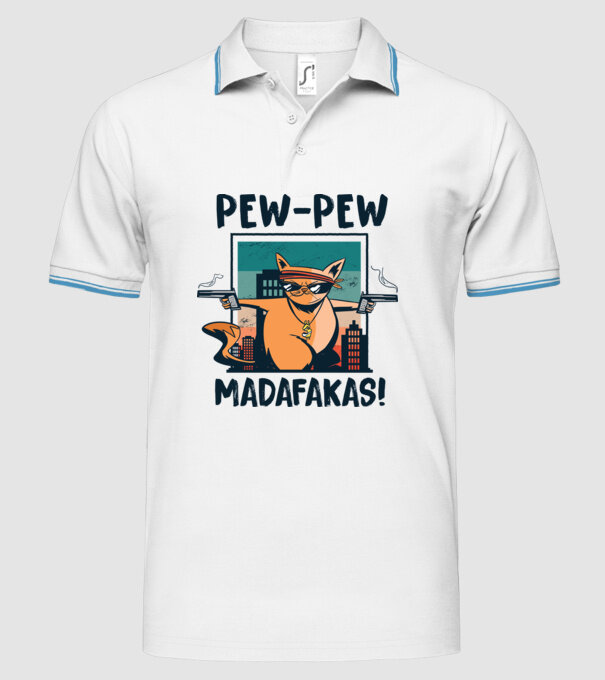Pew Pew Pew Madafakas Pisică dark model alb pe tricou