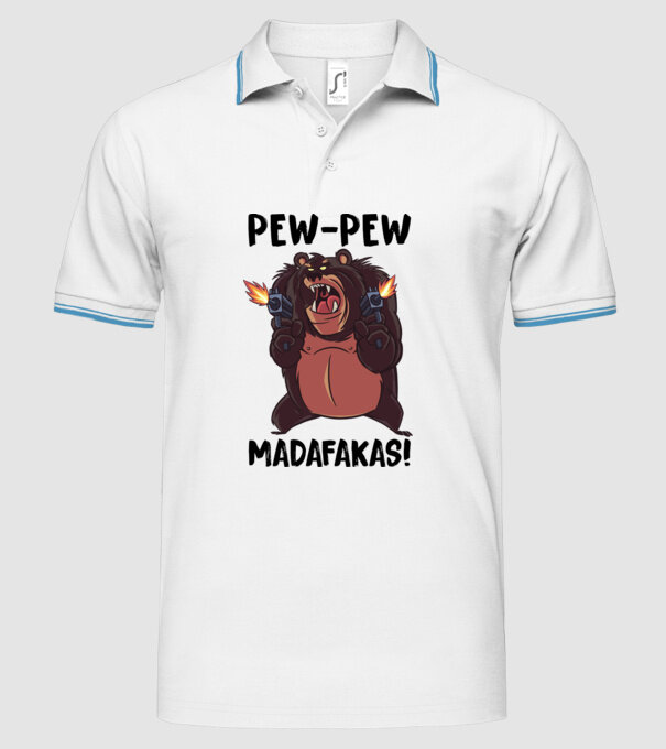 Pew Pew Pew Madafakas Urs alb model alb pe tricou