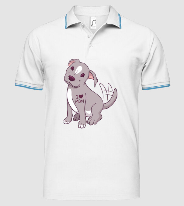 Pitbull - I Love Mom model alb pe tricou