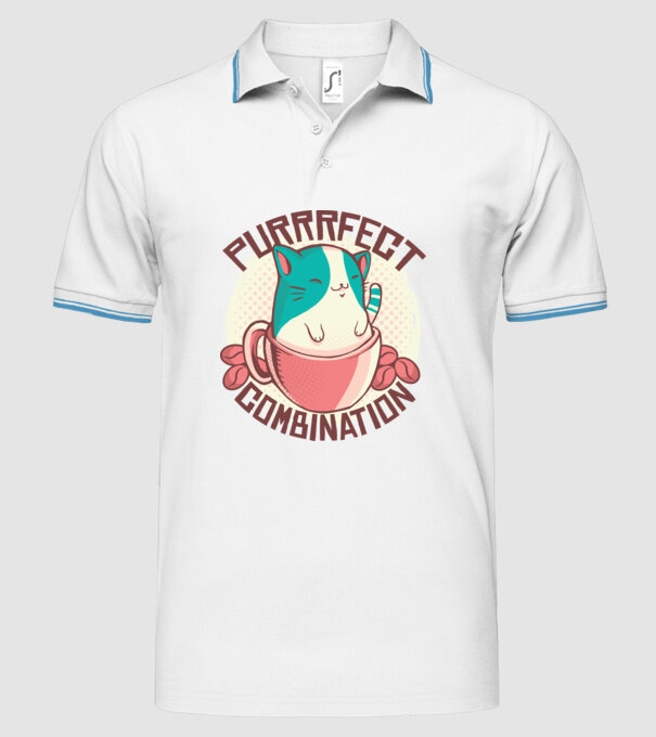 Purrrfect Combination Cafea cu pisică model alb pe tricou