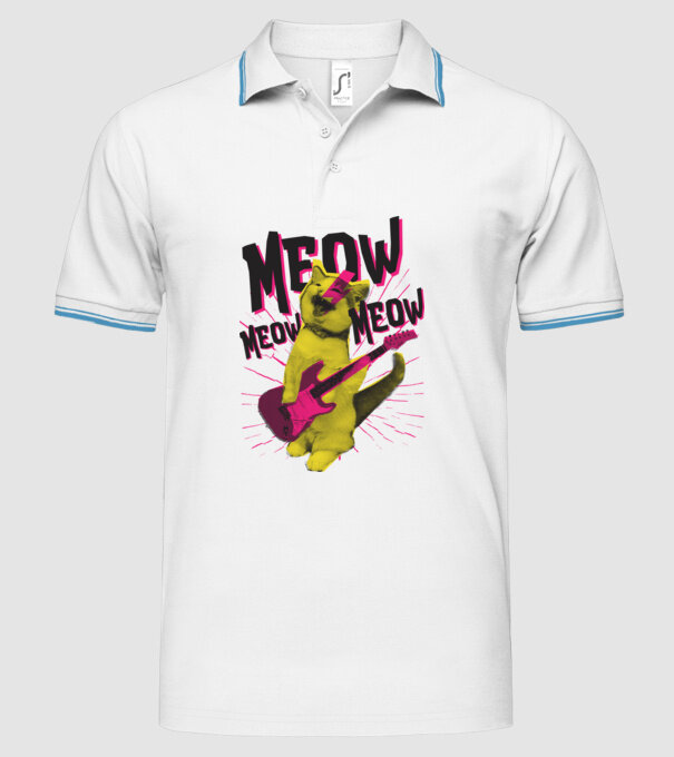 Pisică Rocker Meow model alb pe tricou