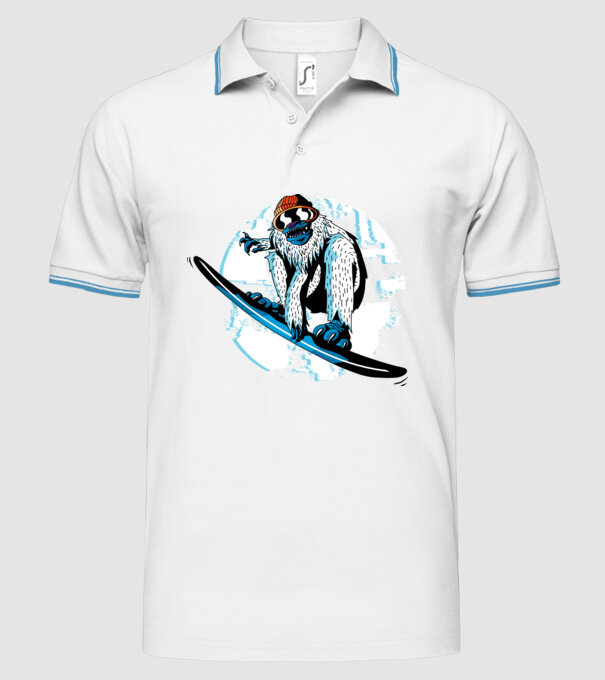 Yeti Snowboarder model alb pe tricou
