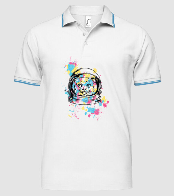 Space Cat model alb pe tricou