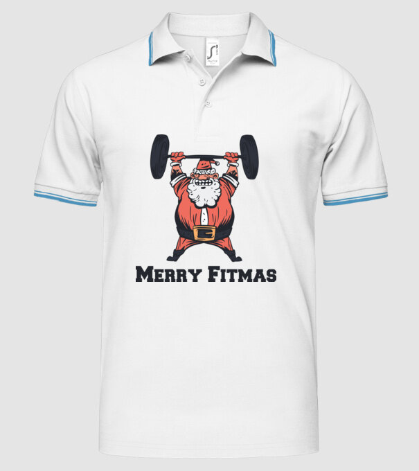 Moș Crăciun Halterofil model alb pe tricou