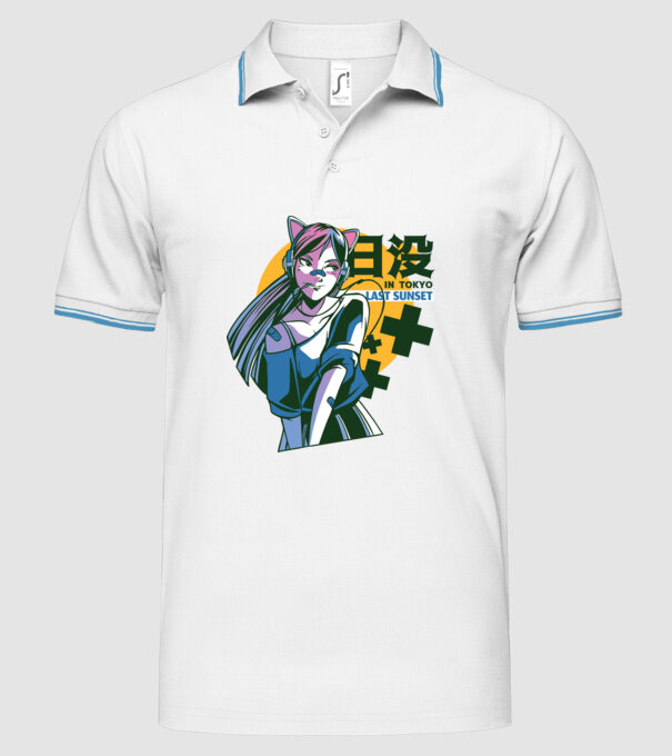 Fată Anime Sunset Tokyo model alb pe tricou