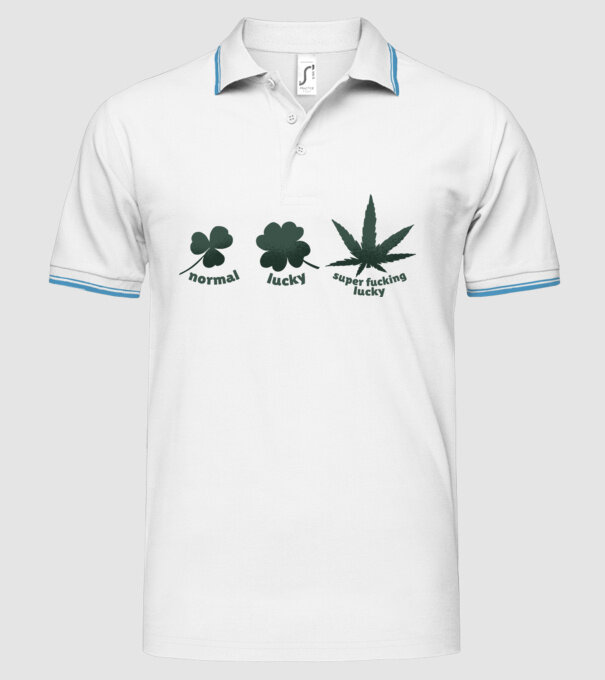Super F*cking Lucky Cannabis model alb pe tricou