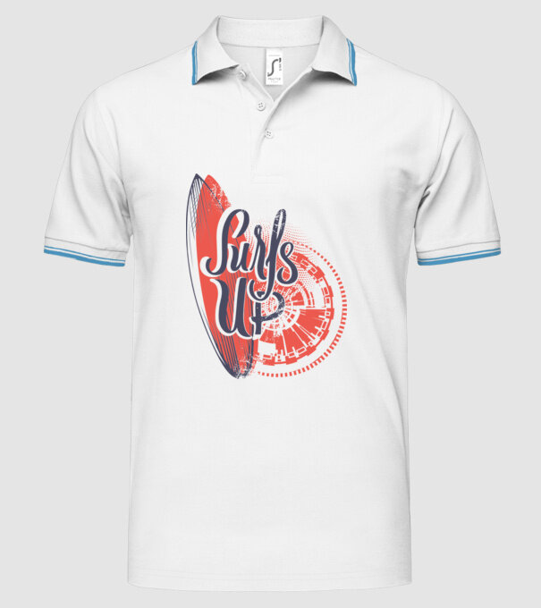 Surfs up model alb pe tricou