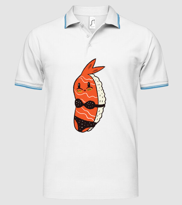 Sushi în bikini model alb pe tricou