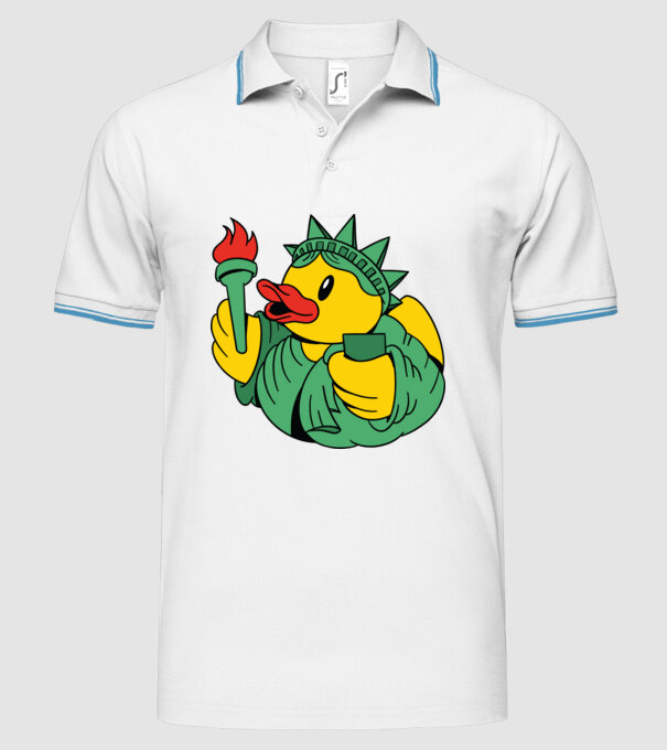 Rățușcă de cauciuc Statuia Libertății model alb pe tricou