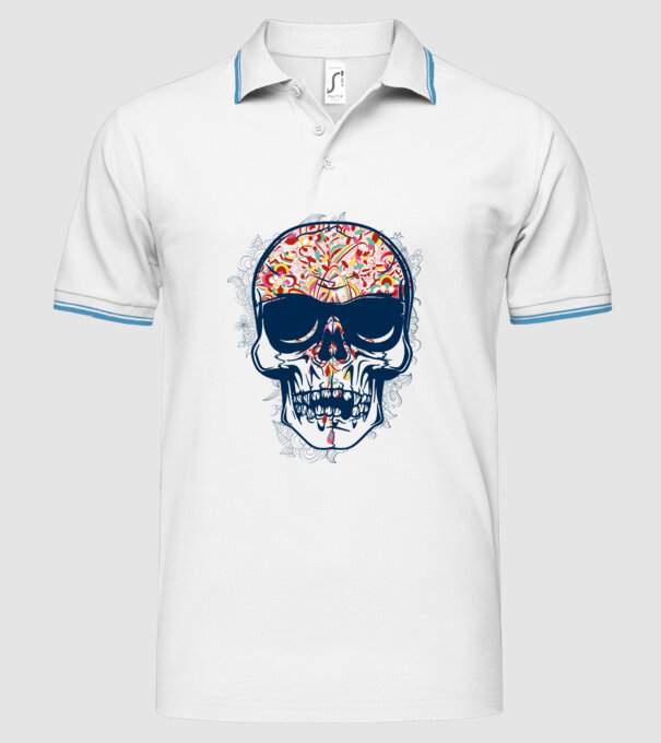 Craniu colorat model alb pe tricou