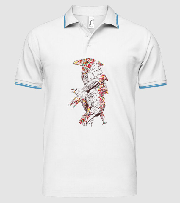 Păsări colorate model alb pe tricou