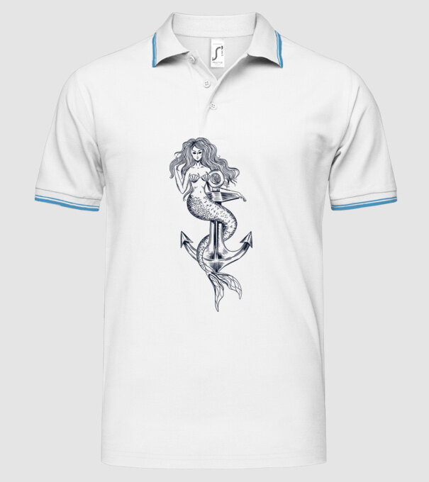 Ancoră sirenă model alb pe tricou