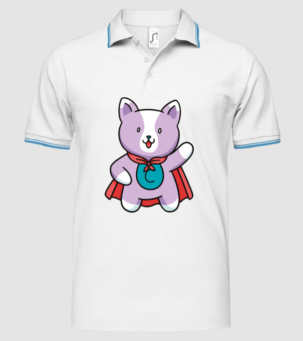 Pisică Supererou model alb pe tricou