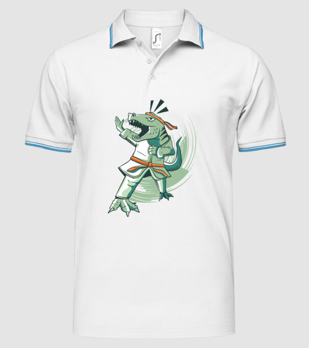 T-rex Karate model alb pe tricou