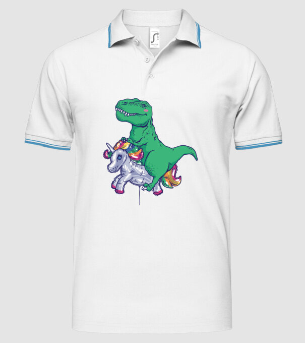 T-rex pe Unicorn balon model alb pe tricou