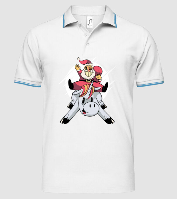 Moș Crăciun pe unicorn model alb pe tricou