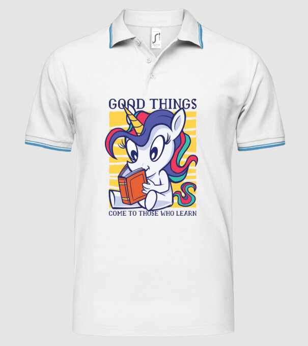 Student unicorn model alb pe tricou