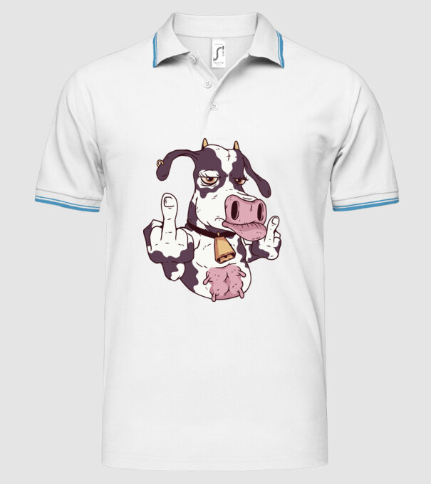 Vaca arată degetul model alb pe tricou