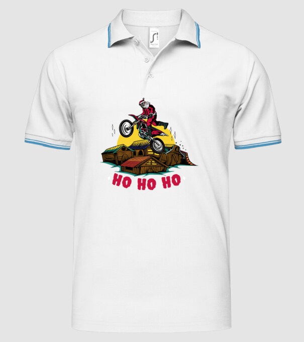 Moș Crăciun pe motocicletă Cross model alb pe tricou