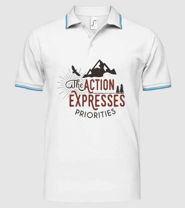 The action expresses priorities model alb pe tricou
