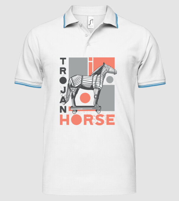 Cal troian model alb pe tricou