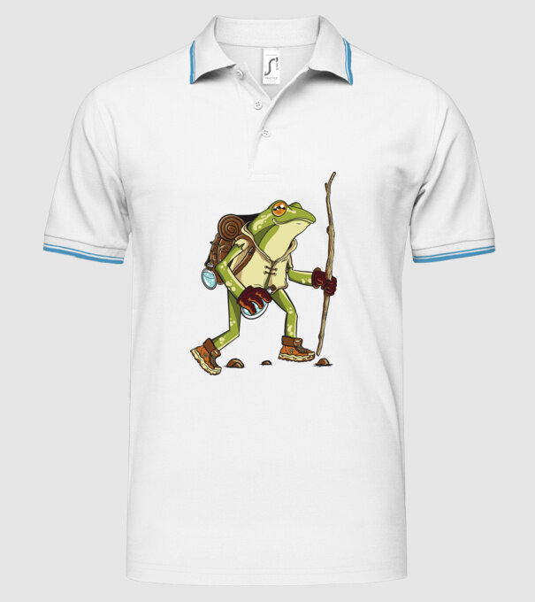Broască în drumeție model alb pe tricou