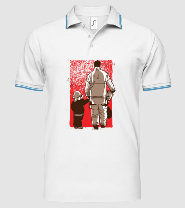 Tricou Pompier tată și fiu model alb pe tricou
