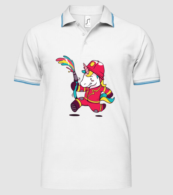 Pompier Unicorn model alb pe tricou
