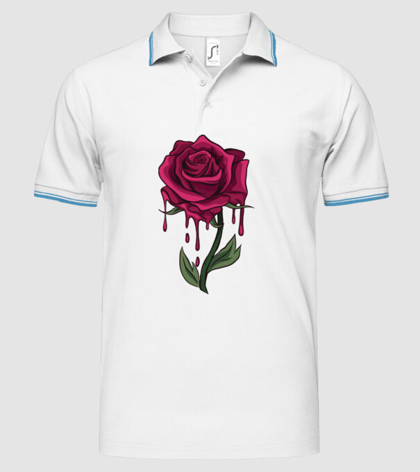 Trandafir sângerând model alb pe tricou