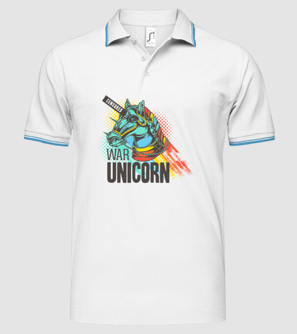 War Unicorn model alb pe tricou