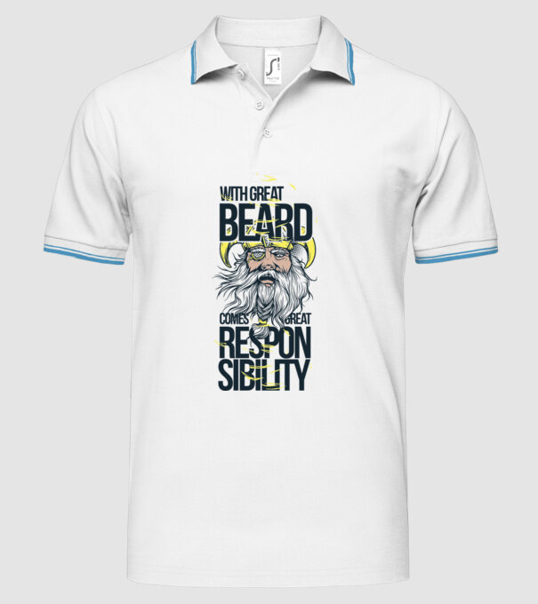 With great beard comes great responsibility model alb pe tricou