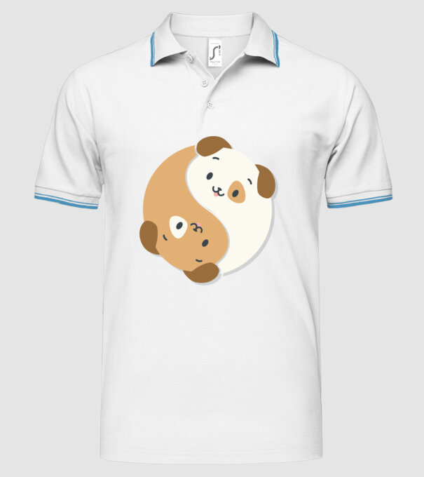 Câini Yin Yang model alb pe tricou