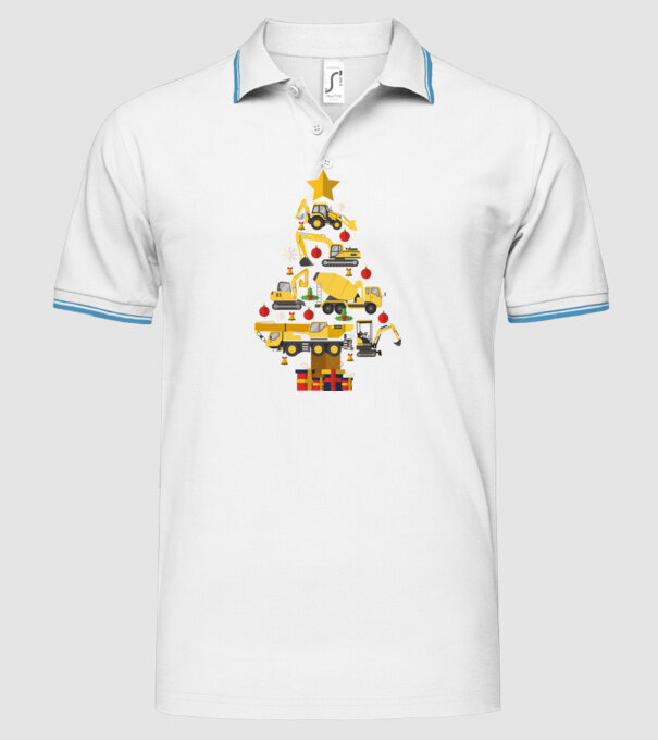 Construcția vehiculului pom de Crăciun model alb pe tricou