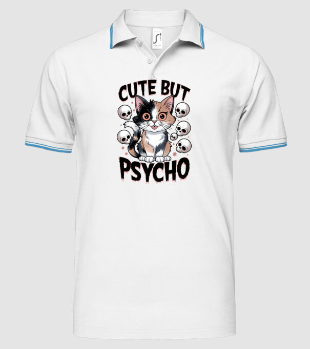Cute, but Psycho pisică Alb model alb pe tricou