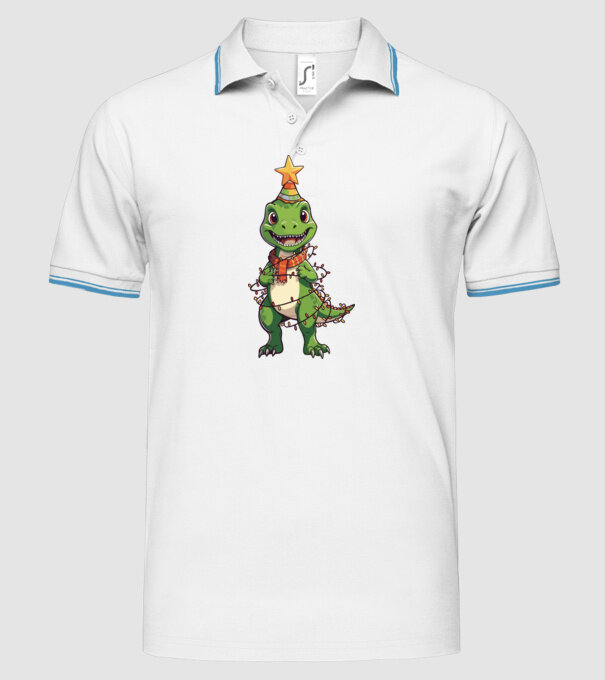 dinozaur pom de Crăciun model alb pe tricou