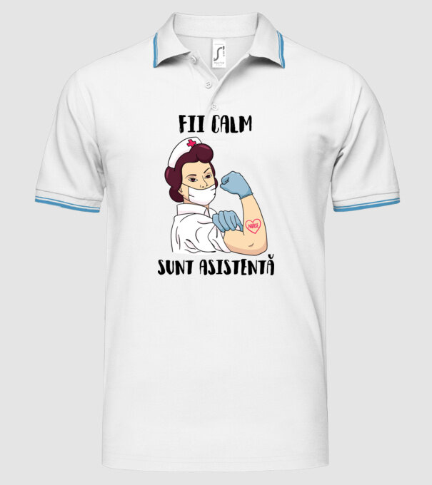 Fii calm, sunt asistentă model alb pe tricou