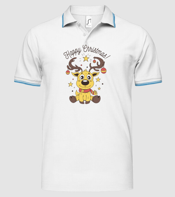Happy Christmas Reindeer Alb model alb pe tricou