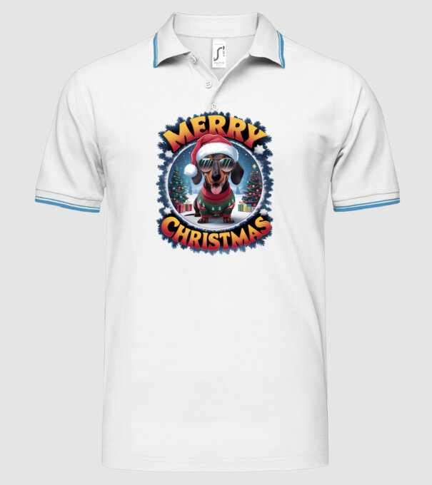 Merry Christmas Teckel model alb pe tricou