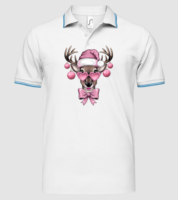 Pink Xmas Reindeer model alb pe tricou