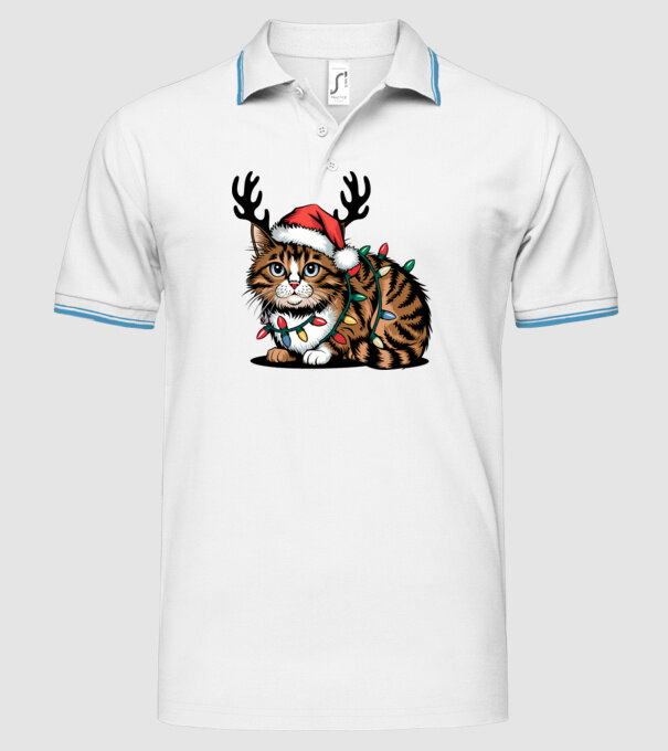 Pisica de craciun model alb pe tricou
