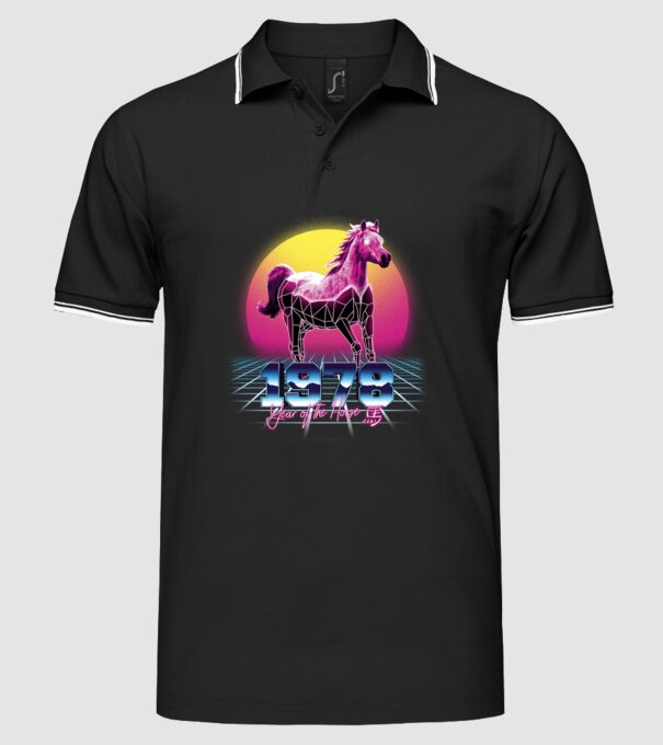 1978 Year of the Horse model negru pe tricou